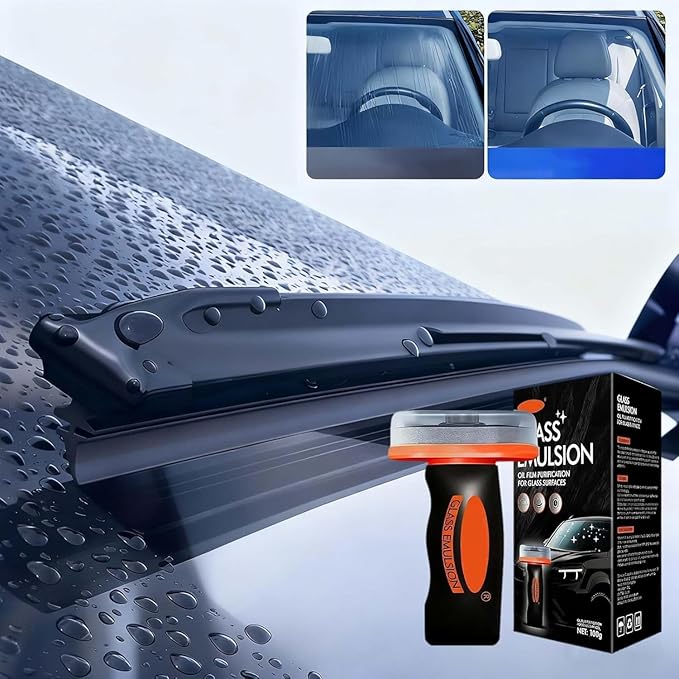 Car Glass Oil Film Remover & Cleaner Kit with Brush for Windshield, Windows and Headlights Cleaning