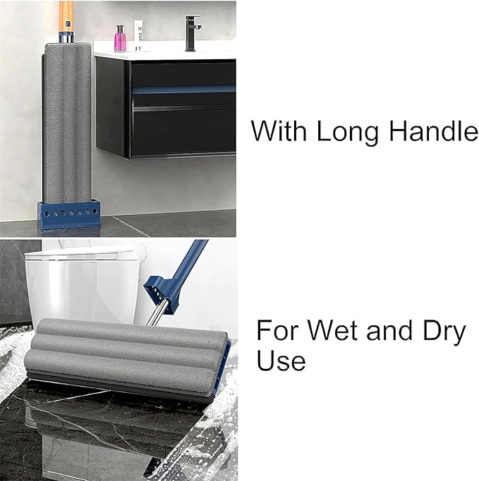 Mop and Bucket with Wringer Set, Large Flat Mop, Large Flat Mop and Bucket System, 360 Rotating, with 6 Reusable Microfiber Pads Dry and Wet (Blue + Bucket)