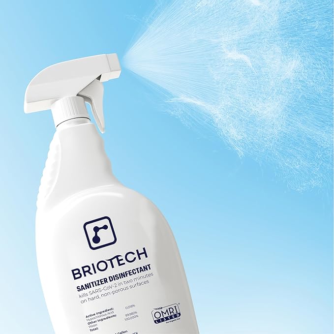 BRIOTECH Sanitizer Disinfectant Hypochlorous Spray, Kill 99.99% of Viruses & Bacteria, Control Mold, Eliminate Odor, Gentle for Nursery & Play Rooms, Food Contact Surface Sanitizer, 8.5 fl oz (2 Pack)
