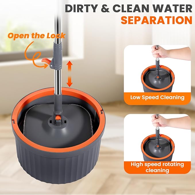 Chabatree Mop and Bucket Set，Spin Mop and Bucket Set with Separate Dirty and Clean Water，6 Replaceable Mop Pads，Deep-Cleaning Mops for Floors, Versatile Mops for Walls