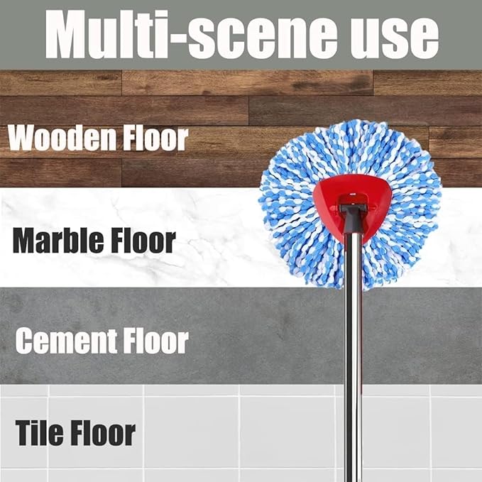 Spin Mop Accessories: 2 Replacement Heads, Triangle Base, Adjustable Handle for Cleaning