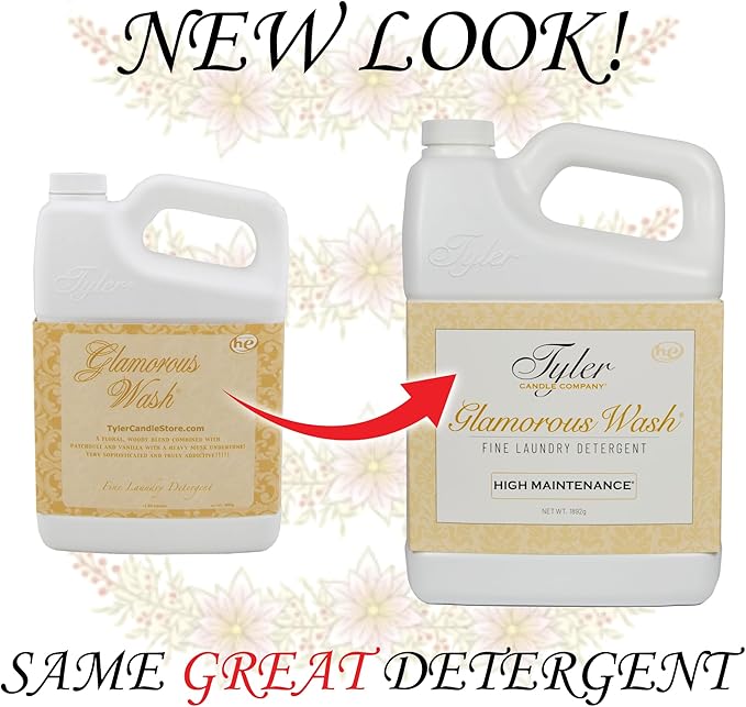 Tyler Candle Glamorous Wash Laundry Detergent, High Maintenance Bundle with Tyler Candle Mixer Melts, Autoglam Freshener, and Stain Remover Pen (1 Gallon)