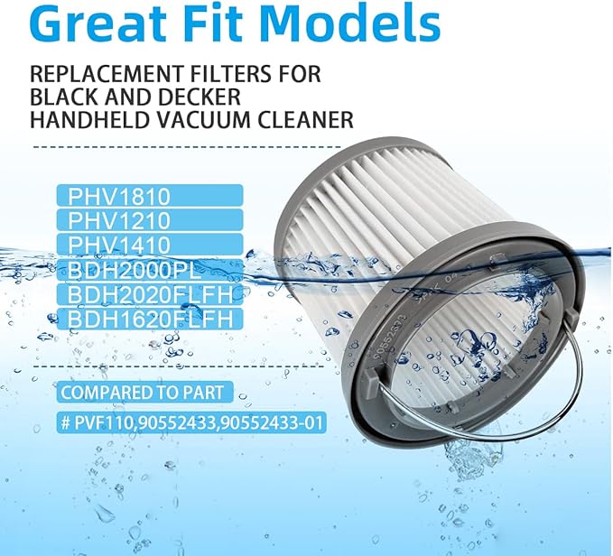 4 Pack PVF110 Replacement Filter Compatible with Black and Decker Handheld Pivot Vacuum BDH2000PL BDH2020FLFH PHV1410 PHV1810 PHV1210 BDH2020FL, Washable Hand Vac Filters