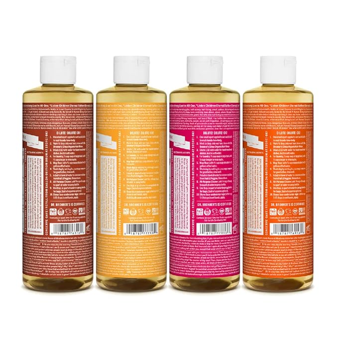 Dr. Bronner's - Pure-Castile Liquid Soap Variety Pack - Eucalyptus, Citrus, Rose, & Tea Tree, Made w/Organic Oils, 18-in-1 Uses: Face, Body, Hair, Laundry, Pets, Dishes, Etc. (16oz, 4-Pack)