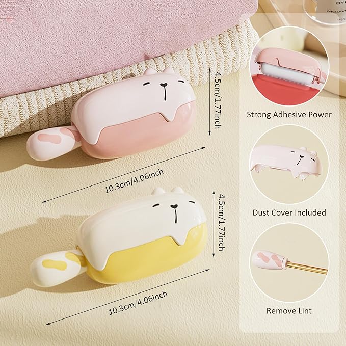Portable Washable Lint Roller– Reusable Lint Roller,Travel Size,Cute Bear Shape Ball Remover,Extra Sticky for Pet Hair,Fuzz, Dust & Clothes(Set of 2)