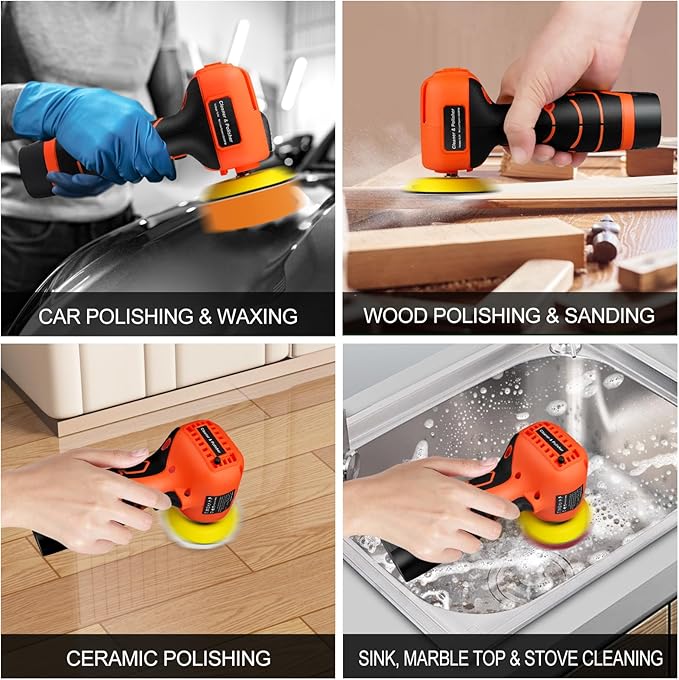 Cordless Sander, 3" Palm Sander with 16.8V 3.0Ah Li-ion Battery, 3500RPM Mini Polisher, 19 Accessories Sanders Tool for Sanding/Polishing/Waxing/Cleaning