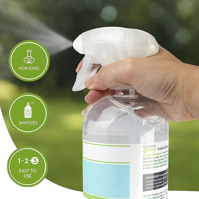 CLEAN+GREEN VinegarTech Bathroom Cleaner - Vinegar Spray All Purpose Cleaner Removes Dirt & Grime Shower, Tub, Tile Floor - Vinegar Cleaner Household Cleaning Supplies - Cleaning Vinegar 24 Fl Oz