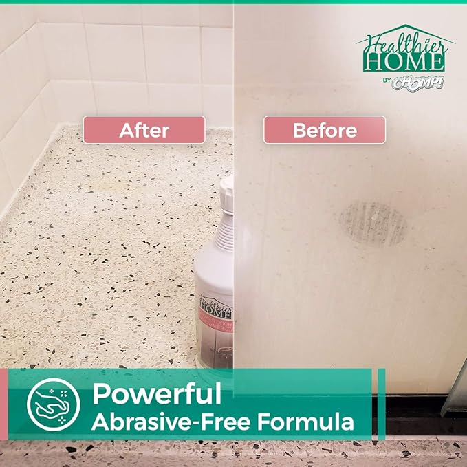 CHOMP Shower Hardwater Stain Cleaner: Healthier Home ShowerDoorMagic Gel Remover with Scum Shield for Glass, Fiberglass, Removes Hard Water, Soap Scum, Calcium, Lime Scale, Grime Grapefruit 32 oz