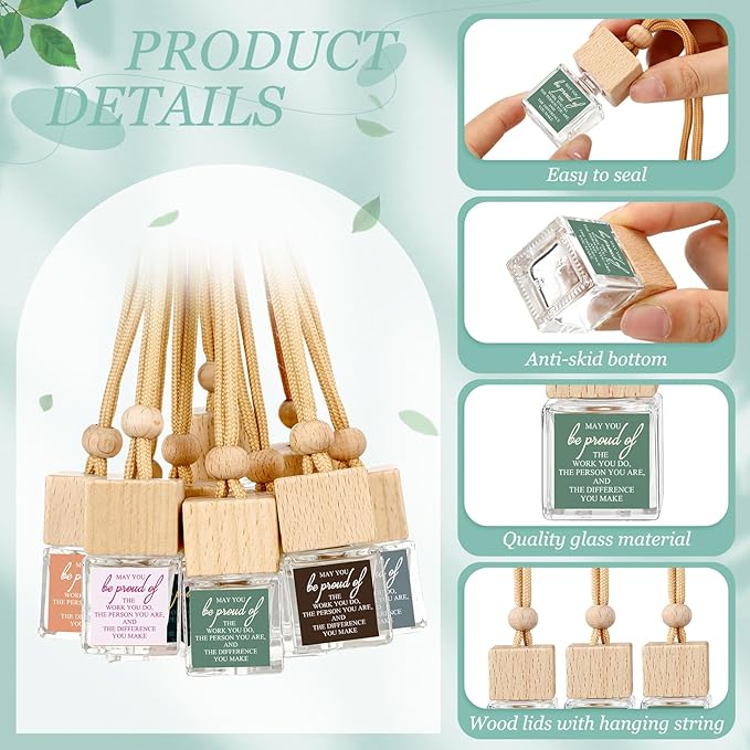 100 Pcs Appreciation Gift for Coworker Empty Hanging Car Air Freshener Diffuser Bulk May You Be Proud of The Work Thank You Glass Bottles Gifts for Staff Team Intern Teacher