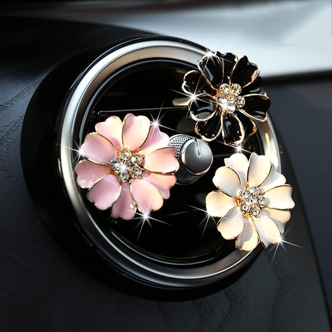 2 Pieces Daisy Flower Air Vent Clip Cute Car Air Freshener Clip Bling Rhinestone Car Air Outlet Decorations Charm Car Inter Decor Accessories for Girls Women
