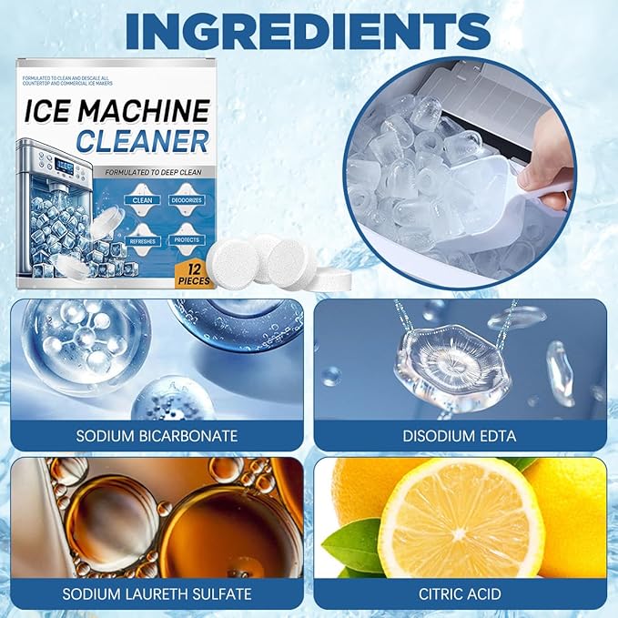 Ice Machine Cleaner Maker Descaler - 24 Clean Tablets for Ice Machine, Compatible with Opal, Kitchenaid, Helps Remove Hard Wate