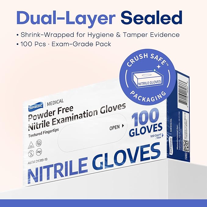Medical Soft Max™ Nitrile Exam Gloves, Powder-Free Latex-Free Food Safe Clean Disposable Glove Blue Iris 100/1000 Ct