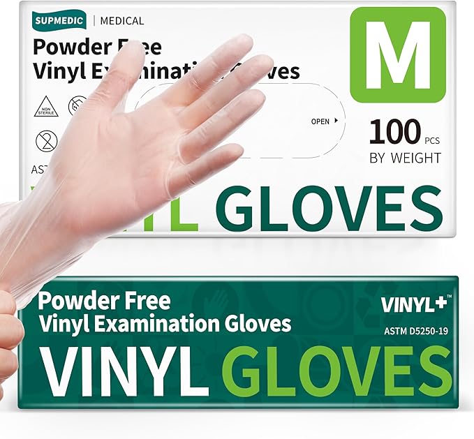 Vinyl Disposable Exam Gloves, Clear 4Mil Powder-Free Latex-Free Medical Food-Safe Cooking Cleaning Glove 100&1000 Ct