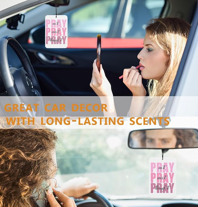 Pink Christian Car Air Freshener Hanging 3Pcs Pink Christian Decor for Car, Pray on It Bible Verses Car Accessories Interior for Women Religious Church Gifts for Women Girls(Black I)