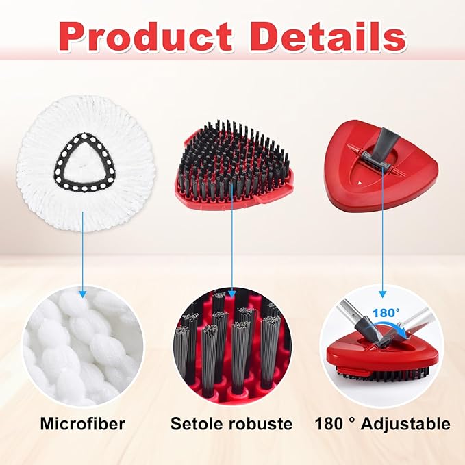 Mop Heads for O Cedar EasyWring 1 Tank System Mop Heads Replacements, Full Set with 1 Base + 1 OCedar Scrubber Mop Head + 3 Spin Mop Replacement Heads, All-in-One Cleaning Kit for Home& Kitchen