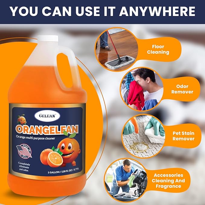 Multi Purpose Cleaner and Carpet Cleaner Pet eliminator Concentrate MAKES 64 GALLON - pH Neutral - ORANGELEAN Extra Strong Odor Floor Cleaner - USA Made - Best Orange Stain Remover for Dog Pee 128 oz