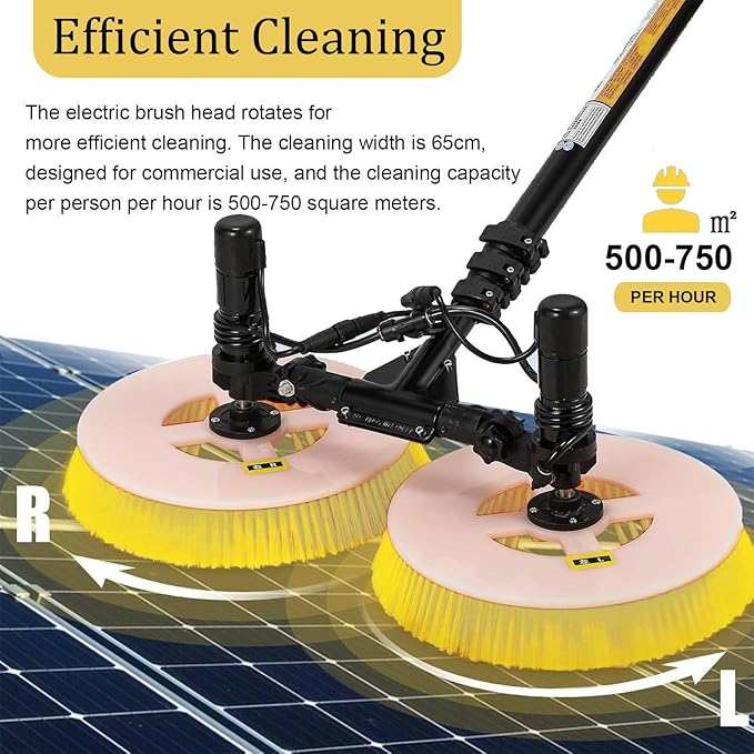 Glass Cleaning Brush Home Water Fed Telescopic Pole Kit Solar Panel Brush Rotating for Photovoltaic Panel，Solar Panel Cleaning Brush with Telescopic Rod, 65cm Washing Diameter, Extendable Do