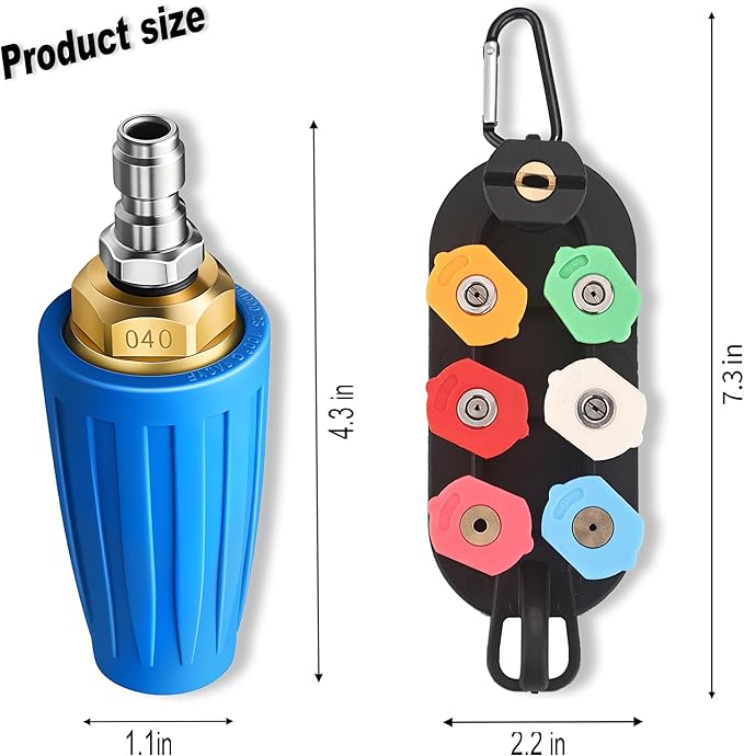 Selkie Turbo Nozzle for Pressure Washer, 4000 PSI Rotating Turbo Nozzle 1/4" Quick Connect, 7 Pieces Spray Nozzle Tips & Nozzle Holder, Multiple Degrees Washing, Additional 1.1 mm Orifice Nozzle