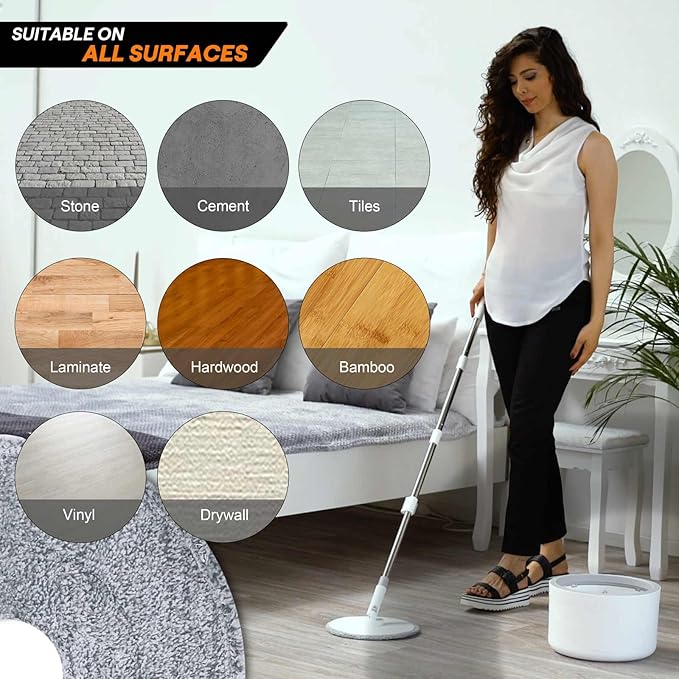 VENETIO Innowellclean Microfiber Spin Mop and Bucket Set with Patented Water Filtration System - Deep Self Cleaning/Dry/Wet All-In-One Floor Mop for Home Hardwood, Tile - Ideal for Pet Owners (2 Pads)