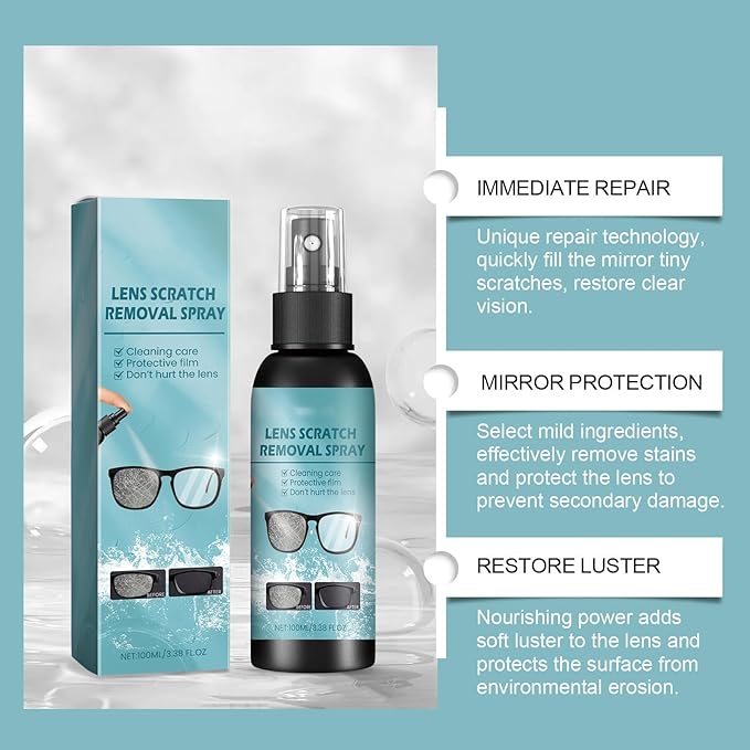Eyeglass Scratch Remover Spray, Lens Scratch Repair & Cleaner Kit, Glasses Scratch Remover for Lenses, Restores Clarity and Prevents Scratches (1Pcs)