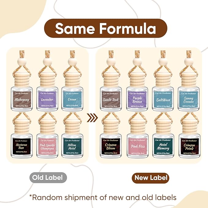 6 Pack Car Air Freshener for Women, Long Lasting Slow-Release Natural Essential Oil Scents Air Freshener Diffuser, Hanging Cute Car Accessories, Refined Auto Interior Decor Gift (8ml Each)