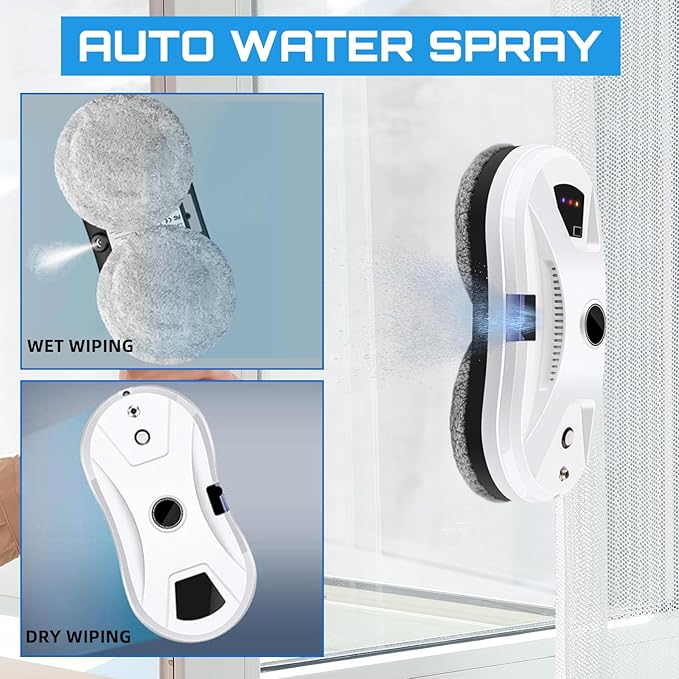 Automatic Window Cleaning Robot with Water Spray - Electric Intelligent Robot Window Cleaner Glass Cleaning with Remote Control - Smart Window Washer Robot Suction