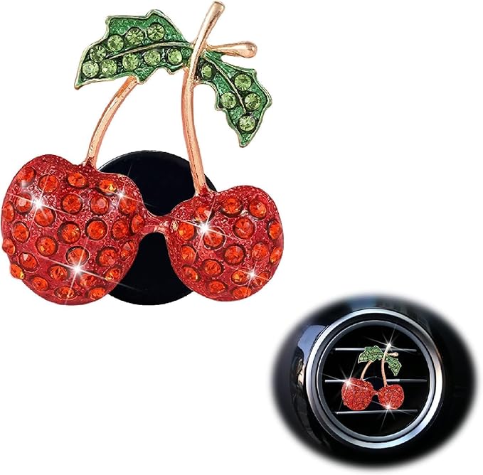 Red Cherry Car Air Vent Freshener Perfume Clip, Rhinestone Air Outlet Fragrance Perfume Clip Freshener, Car Decorations, Interior Accessories (Odor Random)(Ocean, lavender, cologne, peach)