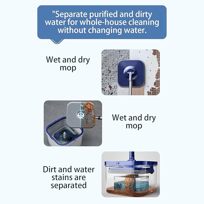 Spin Mop and Bucket Set - 360 Degree Rotating Adjustable Handle, Microfiber Floor Cleaner, Non-Slip Grip System | for Living Room Kitchen Bedroom Dining Room Apartment Basement Wood Tile Cleaning Use