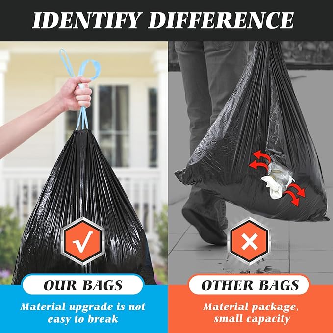 20 Gallon Large Drawstring Trash Bags 120 Counts, Fit 20-21 Gal Trash Can, Heavy Duty Tall Kitchen Garbage Liners, Large Trash Bags Size Chart for Home/Office, Outdoor Lawn & Leaf Bags, Black