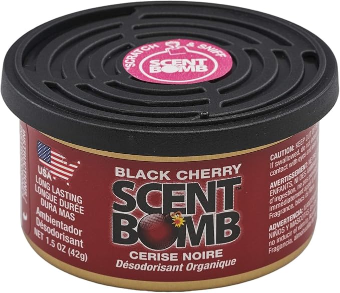 Scent Bomb Air Freshener Bundle - 1 oz & 8 oz Bottle Sprays, Vent Clip, Organic Cans, Hanging Circle - Continuous Freshness & Long-Lasting Odor Eliminator for Car, Home, Bathroom - Black Cherry