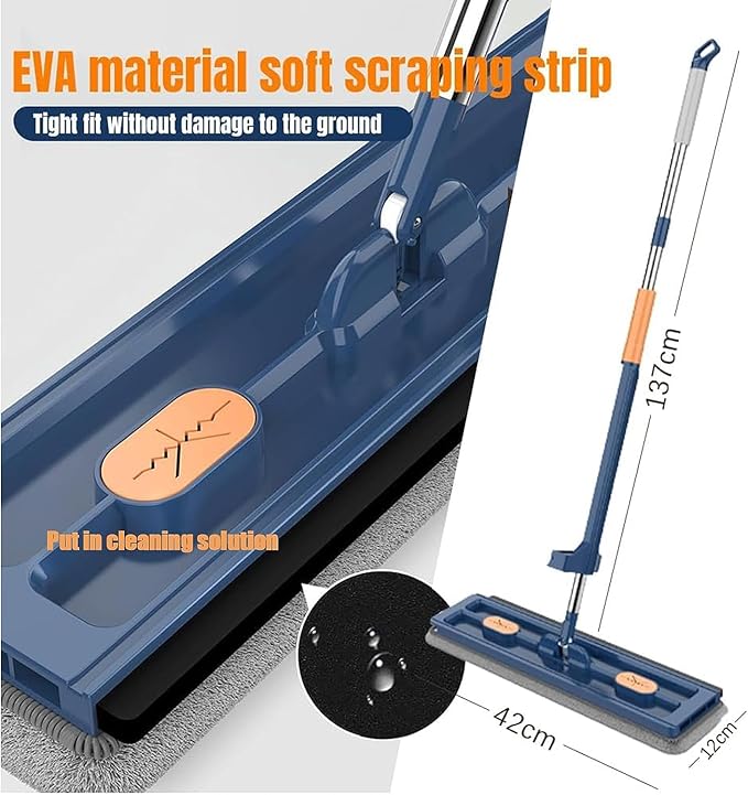 Mop and Bucket with Wringer Set, Large Flat Mop, Large Flat Mop and Bucket System, 360 Rotating, with 6 Reusable Microfiber Pads Dry and Wet (Blue + Bucket)