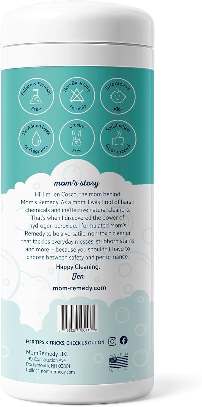 MOMREMEDY Hydrogen Peroxide Cleaning Wipes | All Purpose Cleaner and Stain Remover | Multipurpose for Home, Kitchen, Bathroom, All Surfaces | Non-Toxic