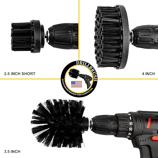 Drill Brush Attachment Kit, Multi-Purpose Scrubber, 4-Piece Cleaning Kit for Bathroom, Glass, Tile, Car Tires - Black