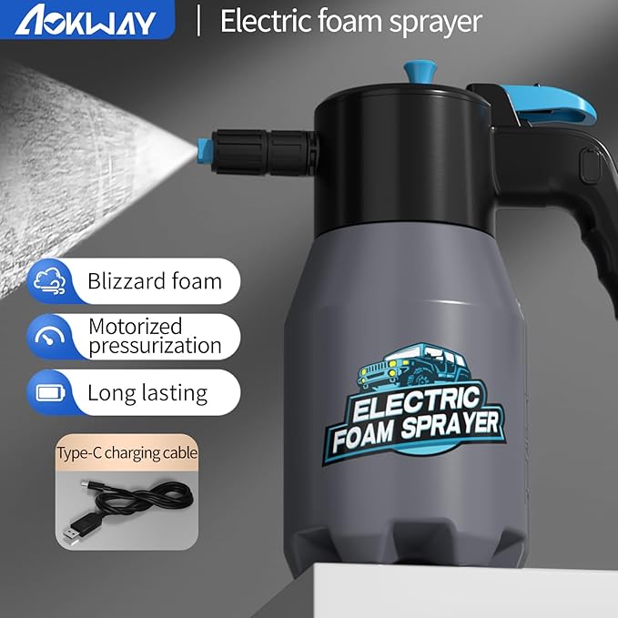 aokway Electric Foam Sprayer Car Wash, Pump Sprayer Battery Powered Rechargeable for Garden, Car Foam Sprayer for Cleaning Detailing Handheld Spray Foam Gun