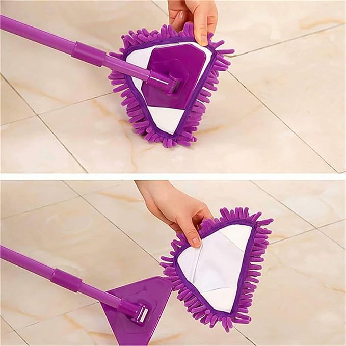 Microfiber Triangle Spin Mop Retractable Mops with 2 Extra Refills for Home Wall Floor Office(Purple)