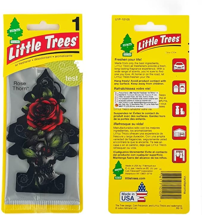 Little Trees Car Air Freshener | Hanging Paper Tree for Home or Car | Rose Thorn | 6 Pack