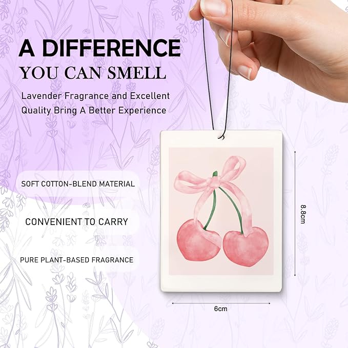 Cute Coquette Pink Bow Air Freshener for Car,Cherry Decor,Ace Card Air Freshener Hanging 3 Pcs for Cars Closet Drawer Books Bathroom,Gifts for Car Lovers