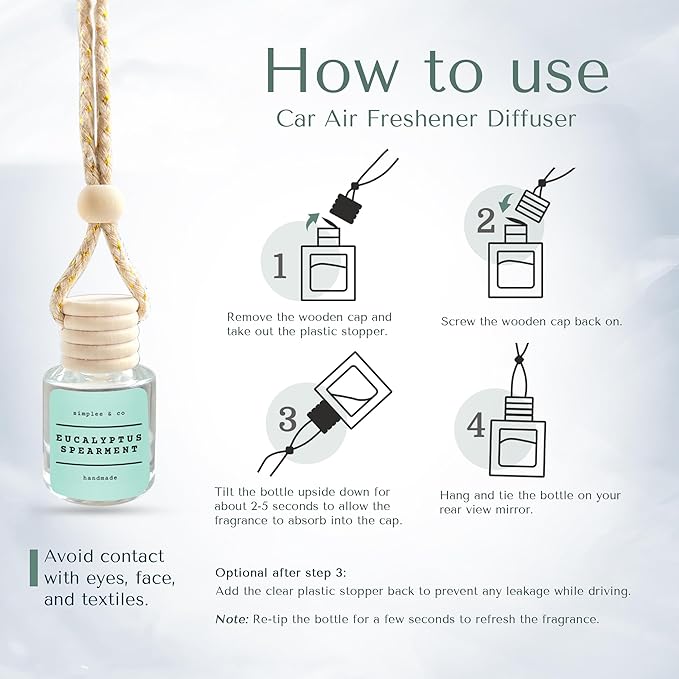 Eucalyptus & Spearmint Car Air Hanging Essential Oil Diffuser, Car Air Freshener Diffuser with Long Lasting Essential Oils, Aromatherapy Vehicle Diffuser by Simplee & Co