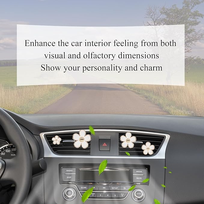 4pcs Flowers Car Air Freshener Vent Clips Cute White Daisy Flower Car Accessories for Women with Lavender Scent