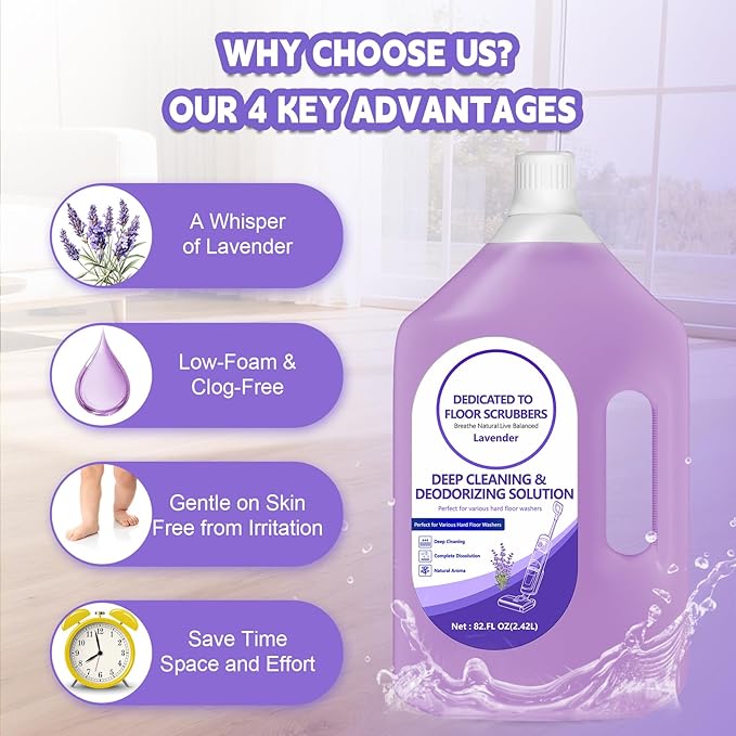Floor Cleaning Solution Compatible with Tineco – 82 FL OZ Lavender Floor Cleaner – Long-Lasting, Fresh & Crisp Scent – For All Cordless Wet/Dry Vacuum Mop Cleaner & Robot Vacuums with Mopping