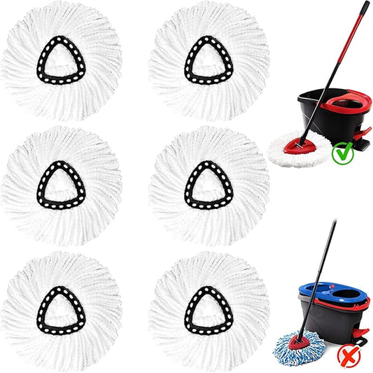 Spin Mop Replacement Heads, Mop Replace Head Easywring 1-Tank System, Mop Head Replacement for Hardwood Floor Cleaning, Machine Washable and Easy to Replace (6Pack)