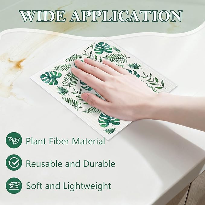 Mixed Plants Swedish Kitchen Dishcloths Dish Towels 6 Pack, Plants Dish Towels for Kitchen, Swedish Dishcloth with Ferns, Paper Towels Reusable, Dish Cloth Towel Cleaning Wipe for Home Party