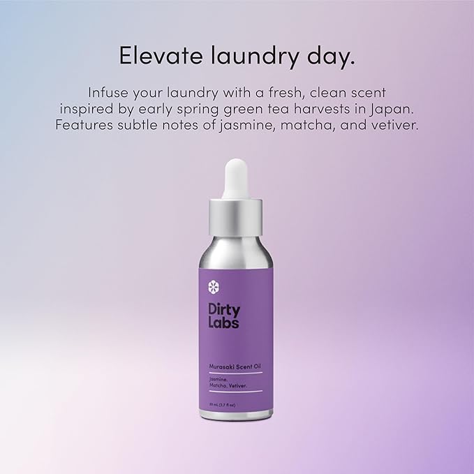 Dirty Labs | Murasaki Scent | Laundry Fragrance Oil and Glass Dropper | 80mL (2.7 fl oz) | Jasmine, Matcha, and Vetiver Blend | Laundry Scent Booster | Pairs with Dryer Balls | Hypoallergenic