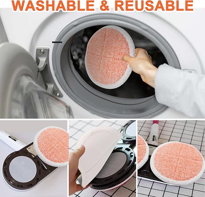 Electric Mop Pads, 7.28in Round Heavy Scrub Pads, Spin Mop Pads for Floor Cleaning (4 Pack)
