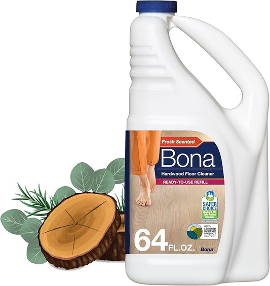 Bona Hardwood Floor Cleaner Refill - 64 fl oz - Cedar Wood - Refill Spray Mops and Spray Bottles - Residue-Free Floor Cleaning Solution for Hardwood Floors