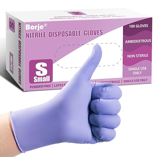 Borje Nitrile Exam Gloves Small, 100 Count Disposable Gloves, Iris Blue, Latex-Free Powder-Free, Food Safe, Cooking, Cleaning