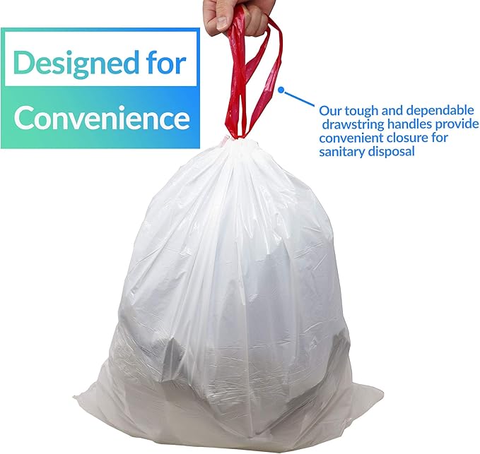 Reli. 2-4 Gallon Trash Bags Drawstring | 250 Count | 18"x 20" | Small Garbage Bags 4 Gallon - Drawstring Handles | White Trash Can Liners 2 Gal - 3Gal - 4Gal | Small Bin Liners, Office