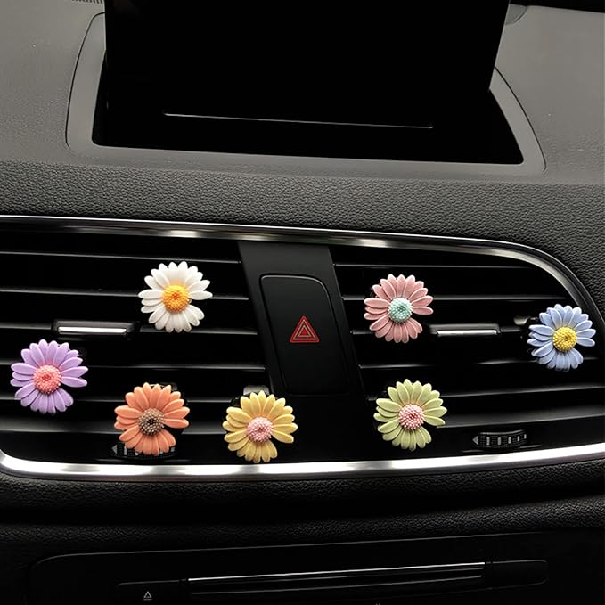 2 Pieces Daisy Flower Air Vent Clip Cute Car Air Freshener Clip Boho Car Air Outlet Decorations Charm Car Inter Decor Accessories for Girls Women