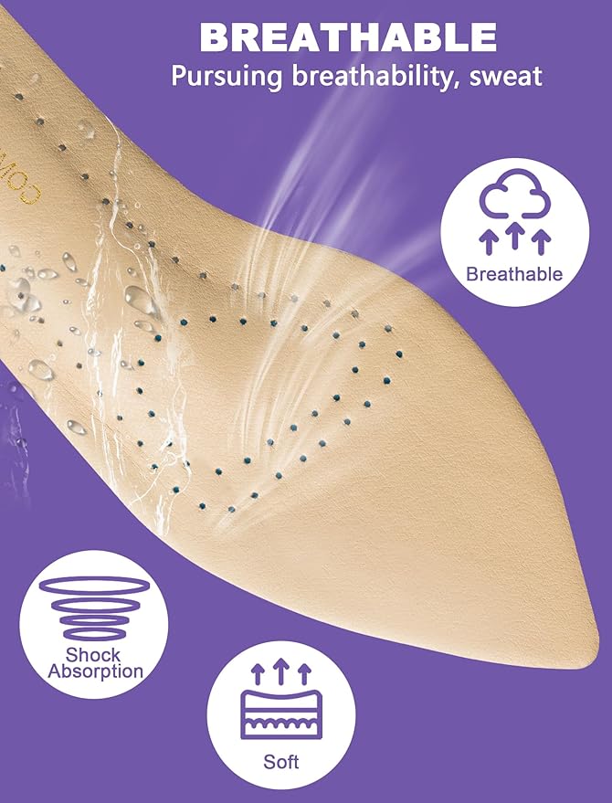 Leather Sockless Shoe Insoles for Men, Thin Dress Work Boots Inserts - Shock Absorption, Anti Sweat & Anti-Odor, for Athletic Shoes, Leather Shoes (Skin-Colored Pointed Toes, Sharp-Apricot-35-36)