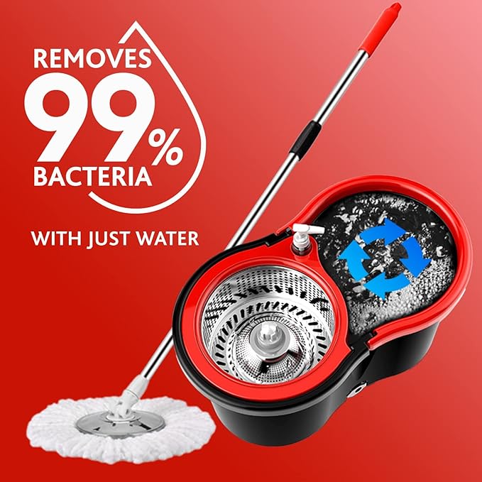 Mop and Bucket with Wringer Set Forart 360° Microfiber Spin Mop with Bucket and Three Mop Heads Self Wringing Spinning Mop Telescoping Handle Floor mop with Washing Bottle